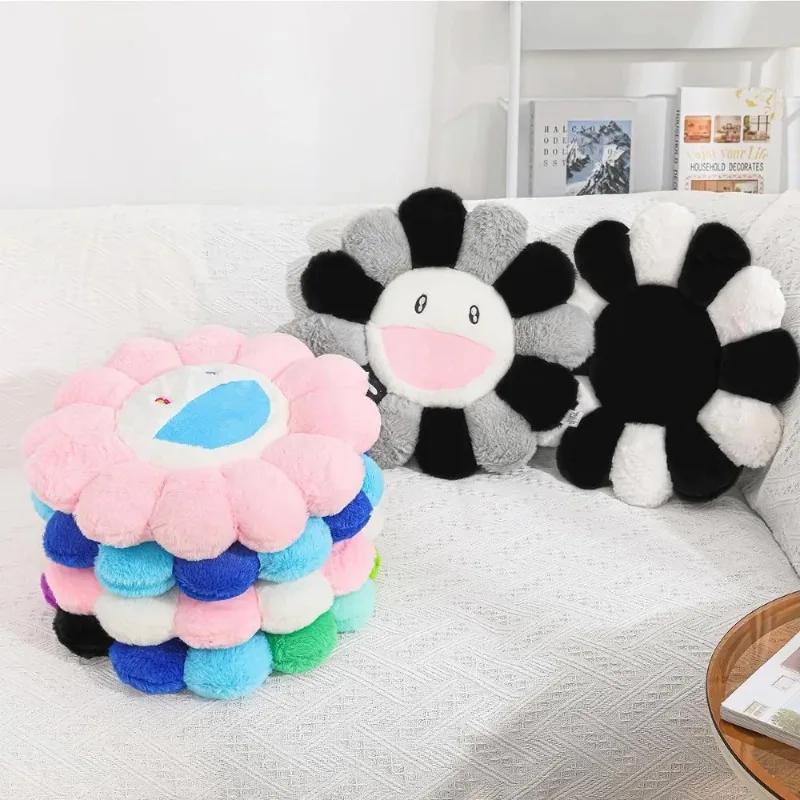 Aesthetic Sunflower Plush Cushion Rainbow Floral Decorative Pillow Cute Flower Stuffed Pillow Office Chair Back Cushion Decor