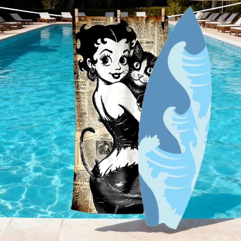 Betty Boop Print Beach Towel Design, Soft, Lightweight. for Home Bathroom, Spa, Pool, Yoga, Surfing, Camping, Gift for Family, Friend