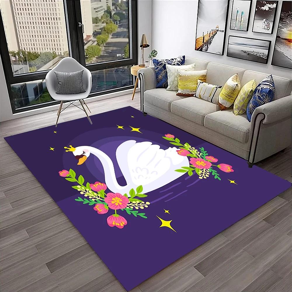 Cute Swan Princess Carpet Cartoon Animal Rug for Girl Teen Bedroom Sofa Decor Non-slip Floor Mat Entrance Doormat Kitchen Rugs