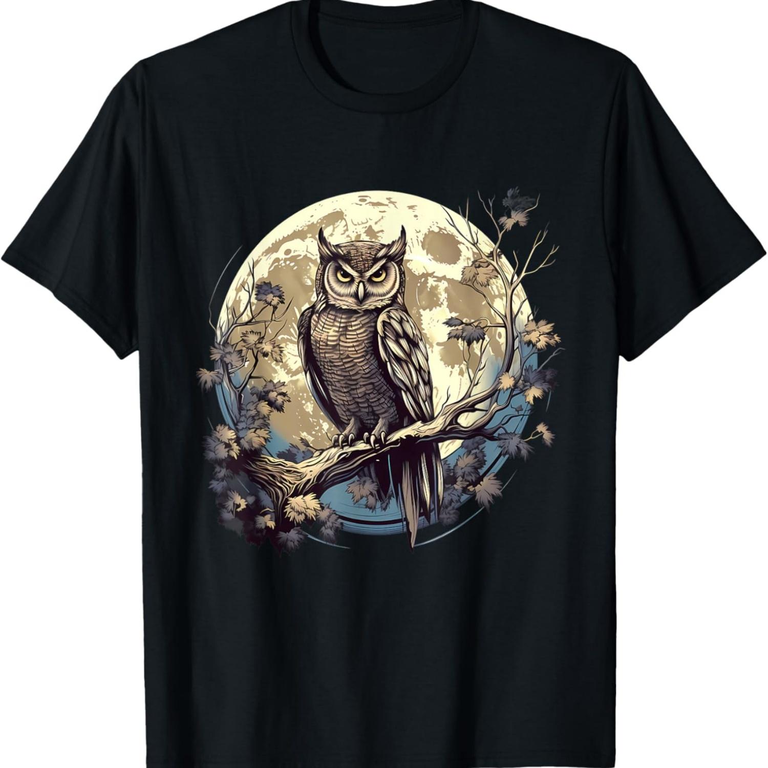 Сова Луна Животный Принт Дикая Природа Любители Животных Искусство Природа Футболка S чёрный