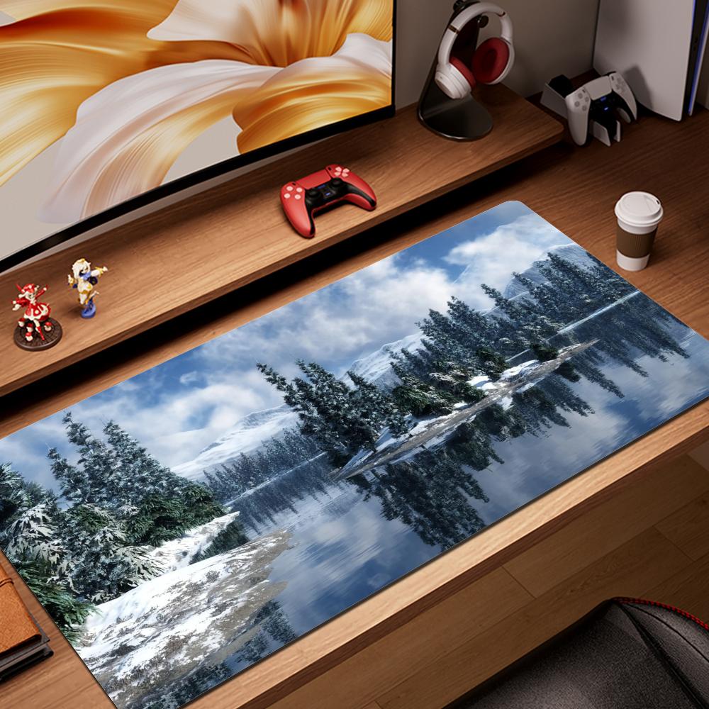 Mauspad Gamer Computer Neu Benutzerdefiniert Zuhause Tastaturmatte Mausmatte Schreibtischmatten Laptop Teppich Anti-Rutsch Mauspad Wald Schneelandschaft