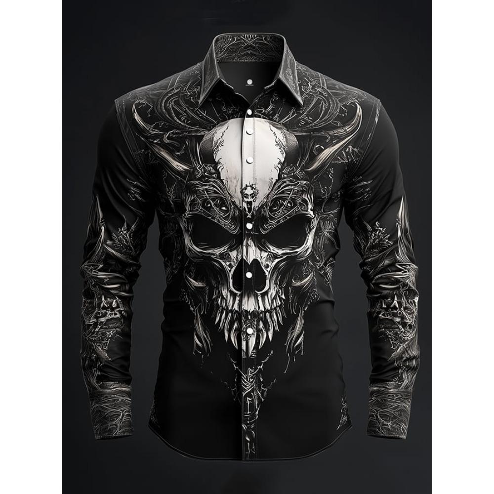 Mens Long Sleeve Button Up Hallloween Shirt Flower Skull 3d Print Hawaiian Shirt Men Women Fashion New Design Blouse Fit Camisas