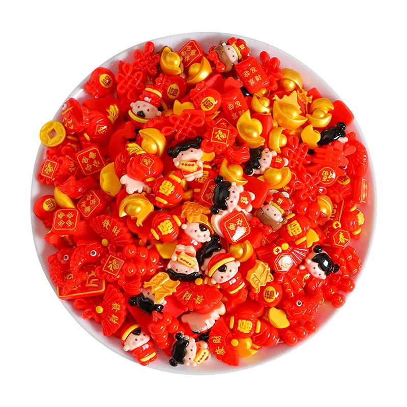 WTEMPO Mini Cute New Year Resin Accessories for DIY Crafts Hair Accessories Nail Art Refrigerator Magnet Decorations Phone Case Making Accessories