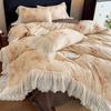All-Season Crinkled Gauze Lace Trim Bedding Set - Retro Double-Layer, 4-Piece, Machine Washable