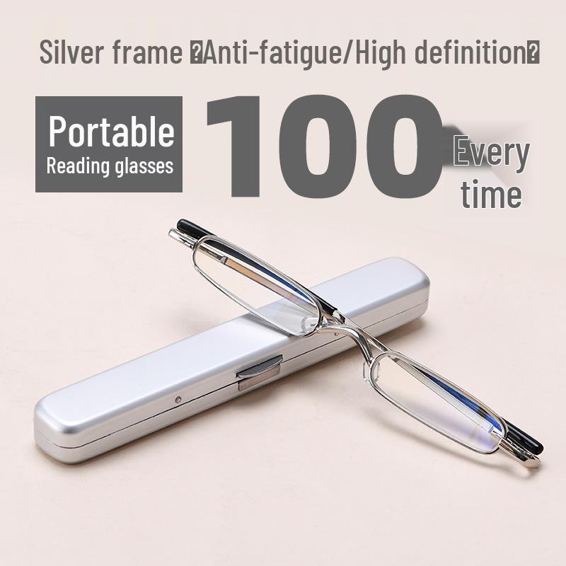 Ultra-Light Unisex Mini Metal Reading Glasses with Pen-Holder Design for High-Definition Vision