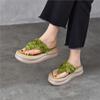 Retro Floral Genuine Leather Thick Soled Slippers Cowhide Women's Outdoor Flip Flops