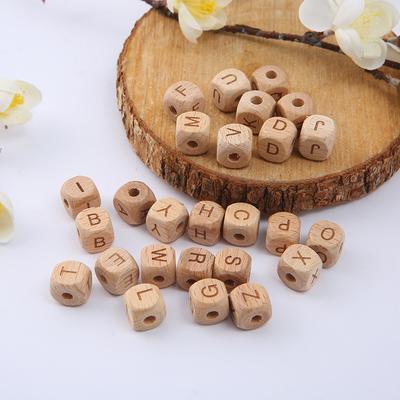 10pcs Handmade Materials 12mm Wood Alphabet Natural Beech Beads Square Letter Beads For Jewelry Making