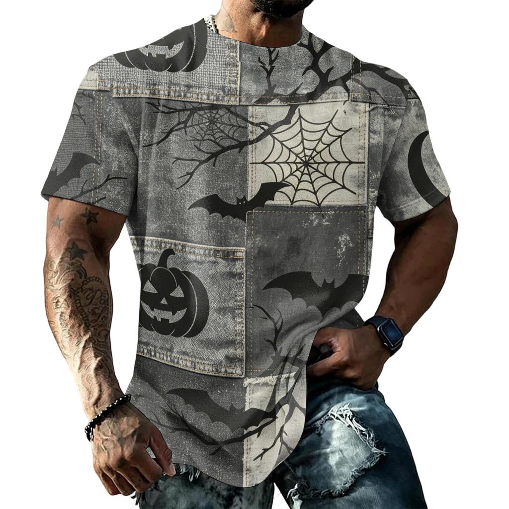 Men's Halloween Vintage Short Sleeve T Shirt Loose Breathable Summer Sports Streetwear Casual Everyday Top with Graphic Print