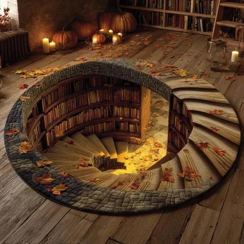 3D Ilūzijas Laterna Bibliotēka Vītņveida Kāpnes