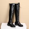 Fashion New Autumn/Winter Cross Tie Square Heel Round Head Over Knee Long Boots Fashion Retro Solid Color Knight Boots
