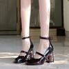 Punk Gothic High Heels Pumps Women's Rose Heeled Leather Lolita Shoes Woman Ankle Straps Black Mary Jane Shoes for Women Tacones