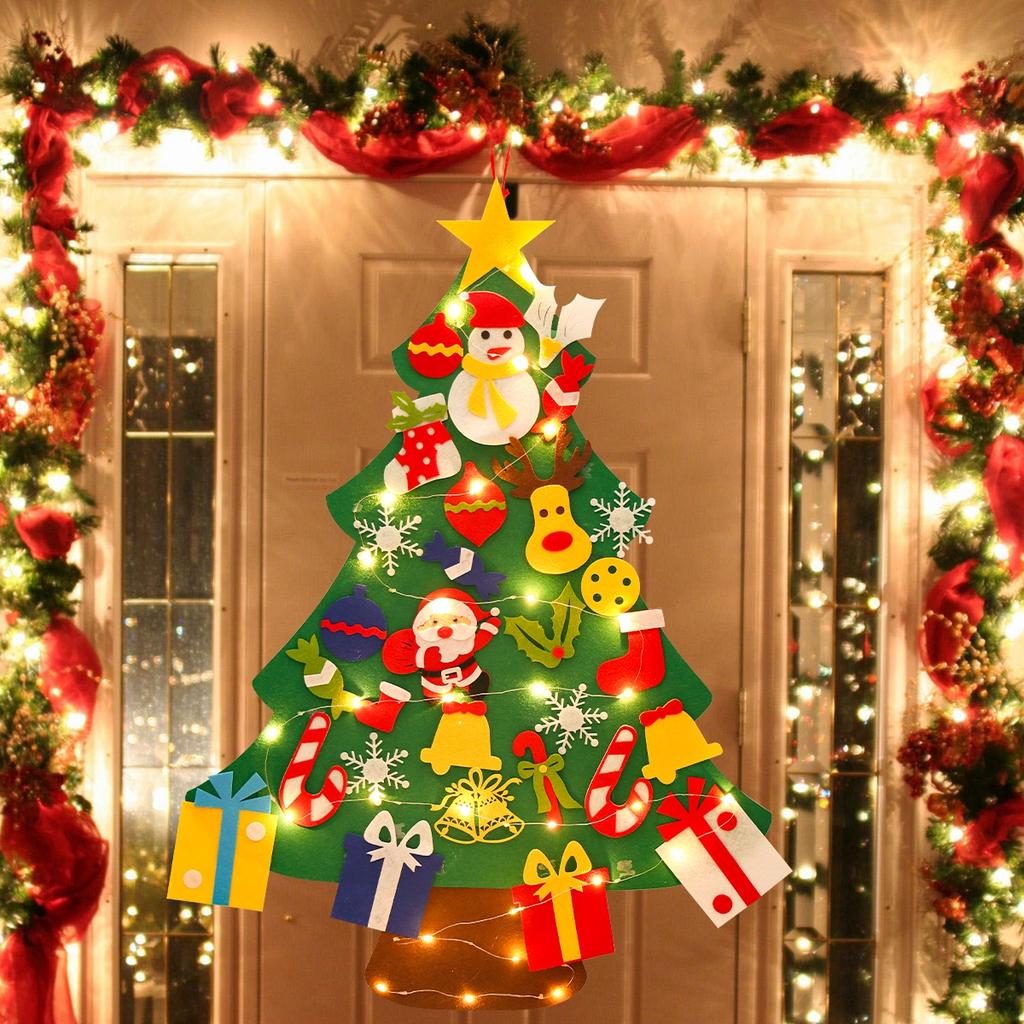 DIY Filz Weihnachtsbaum Frohe Weihnachten Dekorationen für Zuhause 2024 Navidad Weihnachtsbaum mit Licht Weihnachtsschmuck Neujahrsgeschenk