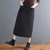 Women Down Skirt Elastic High Waist Large Swing Design Midi Skirt with Pockets Solid Color A-Line Windproof Skirt