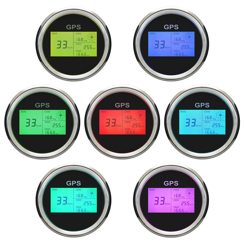 ELING 3 3/8" 85mm Digital GPS Speedometer LCD Speed Gauge Odometer Course Mileage Adjustable 7 Backlights for Boat Snowmobile Car Motorbike Truck