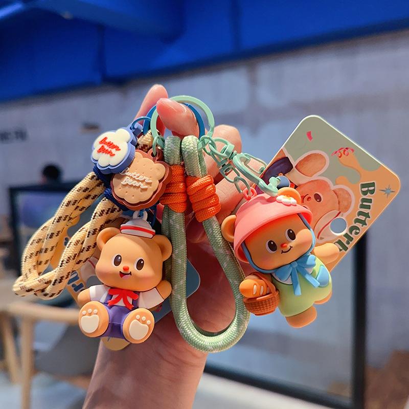 Cute Cartoon Picnic Adventure Butter Bear Keychain Cute Bag Charm Pendant