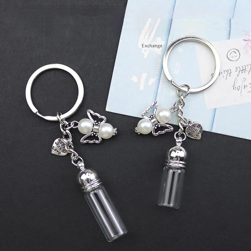 Chaveiro de Garrafa Vazia de Vidro Pingente Transparente Frascos de Óleos Essenciais Perfume Mini Garrafa dos Desejos Chaveiro Para Artesanato DIY