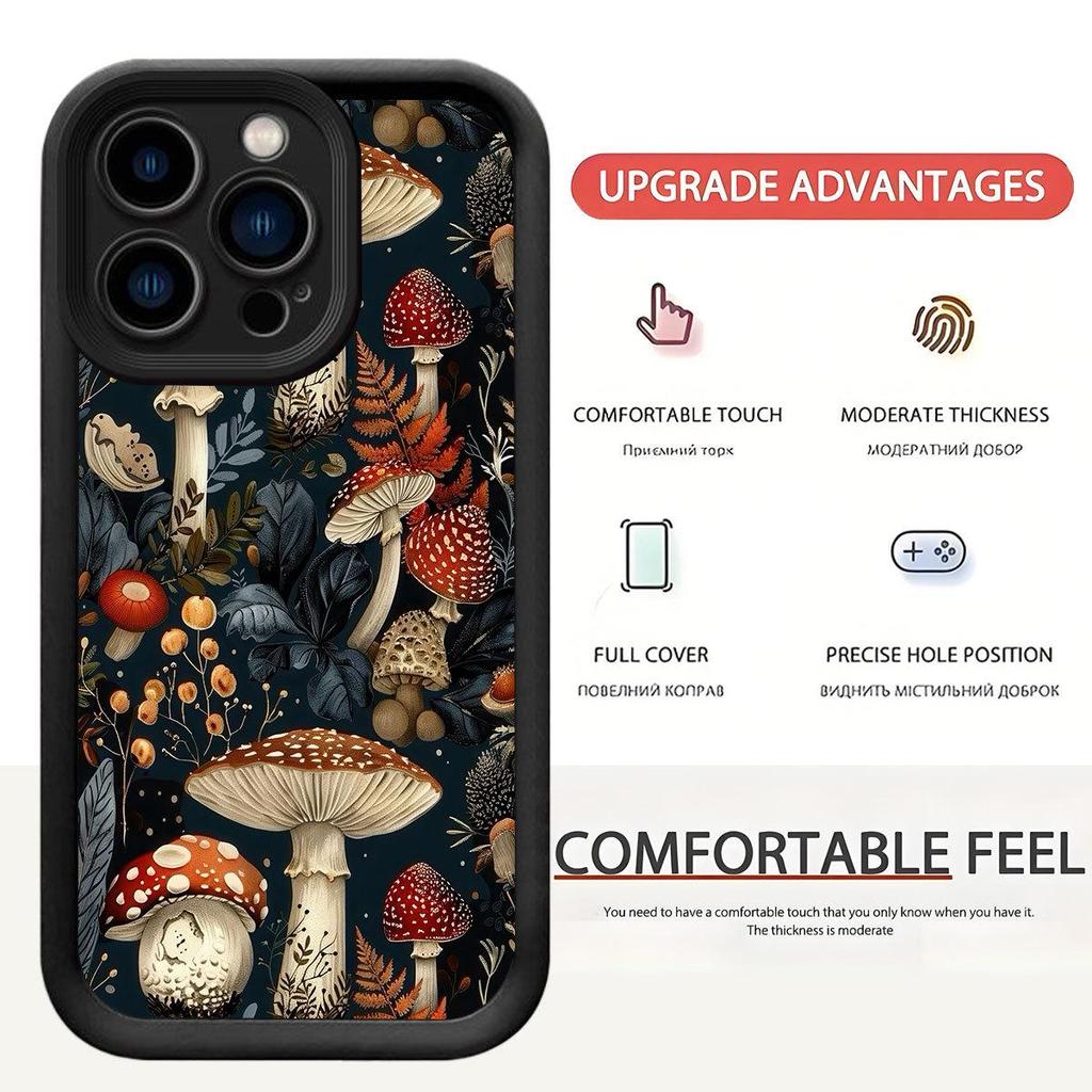 Black Grooved Floral Mushroom iPhone Case for 15/16/17 Pro Max