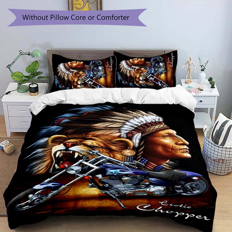 Indian Motorcycle 3pcs Bedding Set Duvet Cover Closure Includes 1 Duvet Cover & 2 Pillowcases for All Seasons Bedroom Home Dorm Decor
