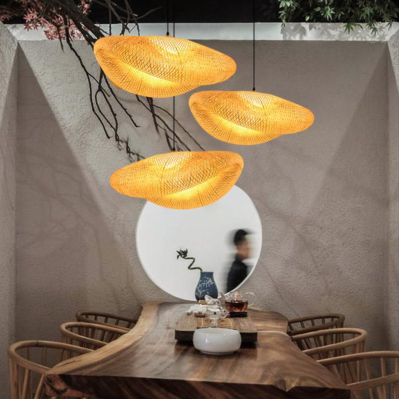 36CM Led Pendant Lamp B&B Chandelier Bamboo Weaving Light for Living Room Dining Handmade Modern Art Bamboo Lampshade Restaurant