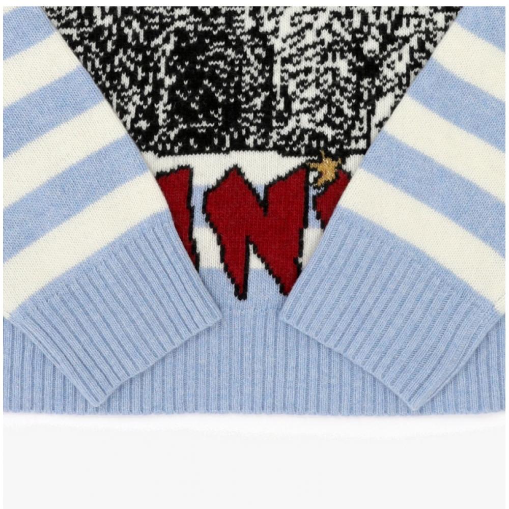 Ganni K2369 628 Cat Graphic Logo Wool Mix Stripe Women S Knit