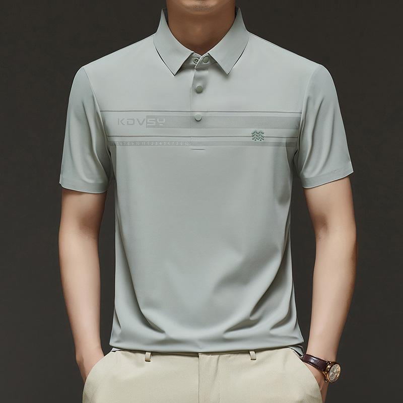 Traceless Polo Shirt Men'S Short-Sleeved T-Shirt Mid-Lapel Printed Ice Silk Loose Breathable Top
