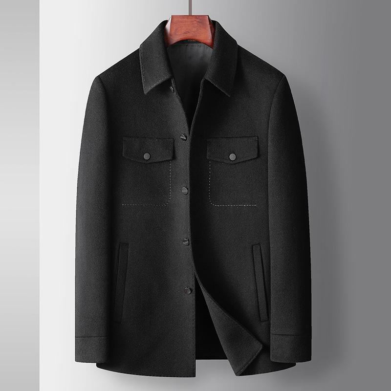 

Осенне-зимняя двусторонняя шерстяная рубашка ручной работы, шерстяной пиджак с лацканами, деловое повседневное шерстяное пальто 195 чёрный
