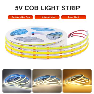 DC 5V LED COB Strip Light USB/2pin/DC Plug Connector High Density Self-adhesive Flexible Background Lighting Tape for Home Decor