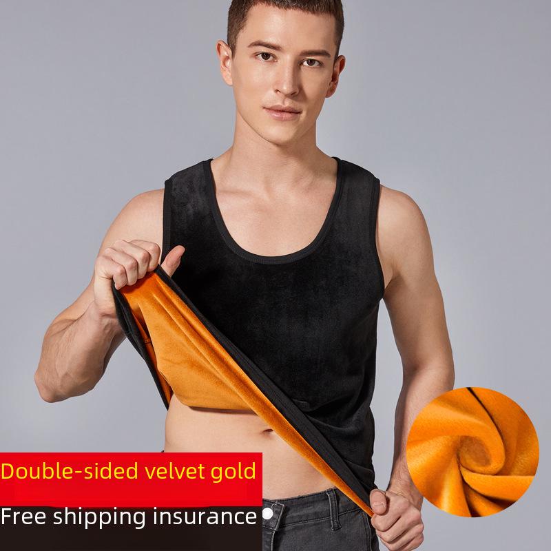 Men's Winter Double-Sided Fleece Vest - Plus Velvet Thick, Close-Fitting, Round Neck for Middle-Aged and Elderly.