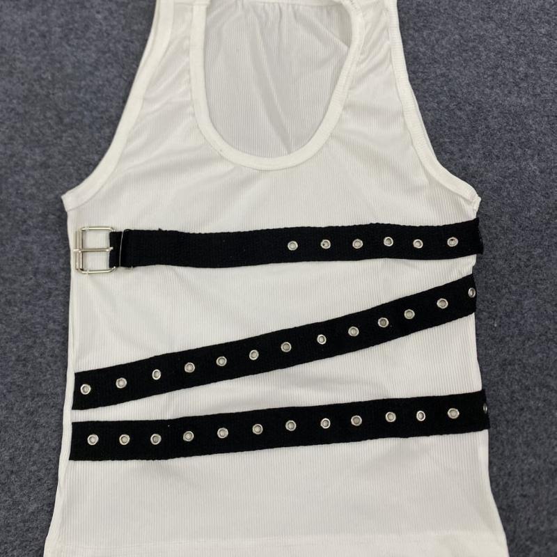 

Y2K summer belt decoration round neck sleeveless vest slim fit gothic sexy personality sports style top L