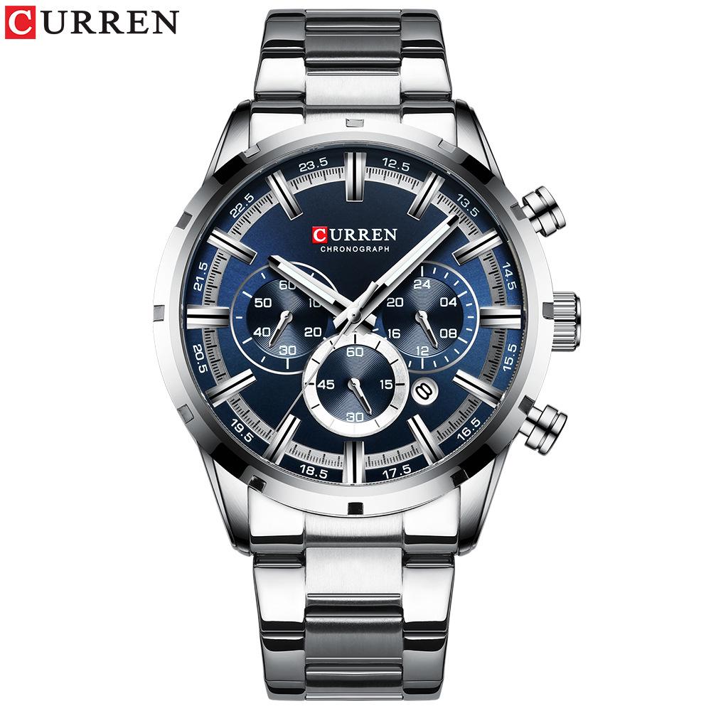 CURREN Herrenuhr Blaues Zifferblatt Edelstahlarmband Datum Herren Business Wasserdicht Herren Armbanduhren