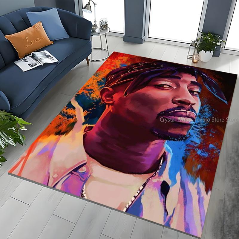 Tupac 2pac Rapper Eminem Hip Hop Rap God Art Rug for Bedroom Living Room Sofa Home Doormat Decor, Large Kids Non-slip Floor Mat