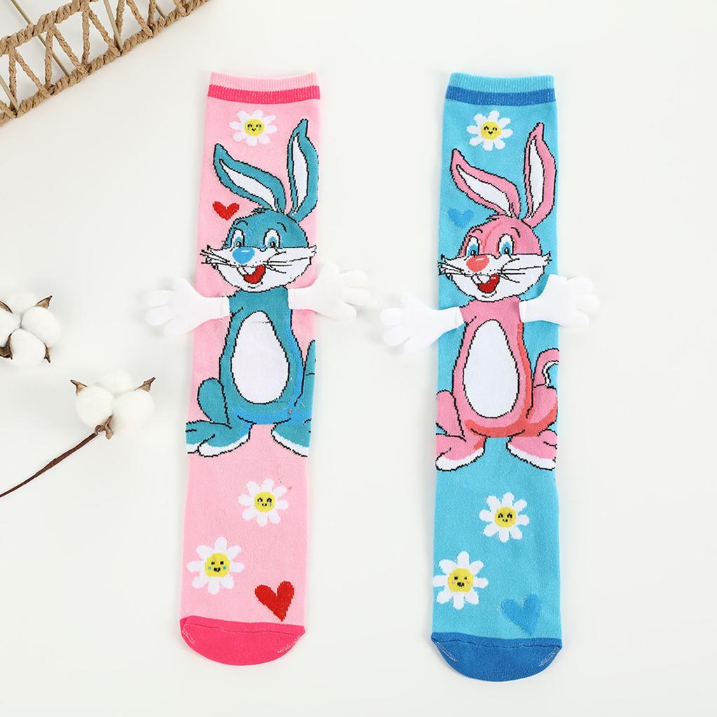 Cute 3D Cartoon Animal Socks With Plush Ears, Mid-calf , Suitable For Everyday Wear And Casual Cotton Socks.