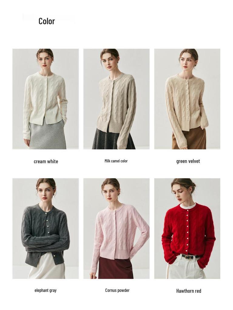 Dames 100% Kasjmier Kabelgebreid Vest - Ronde Hals, Parelknopen, Effen Kleur, Perfect voor Herfst en Winter