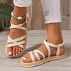 Summer New Imitation Grass Woven Travel Women's Flat Heel Sandals, Wearing Linen Soled Sandals Outside, Women's Beach Slope Heel Slippers