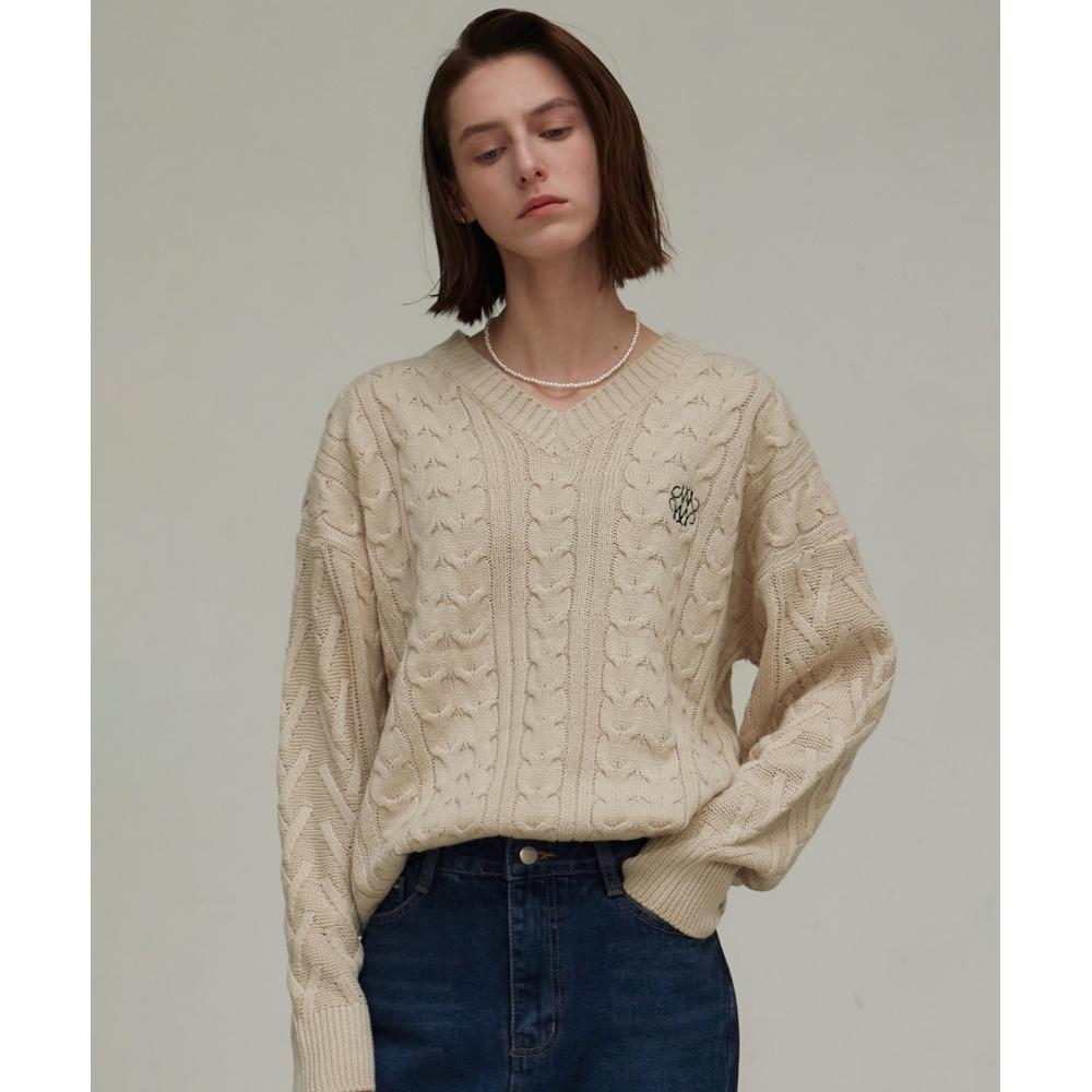

ТРИКОТАЖНЫЙ ТРИКОТАЖ NICKNICOLE OVERSIZE с V-образным вырезом, БЕЖЕВЫЙ