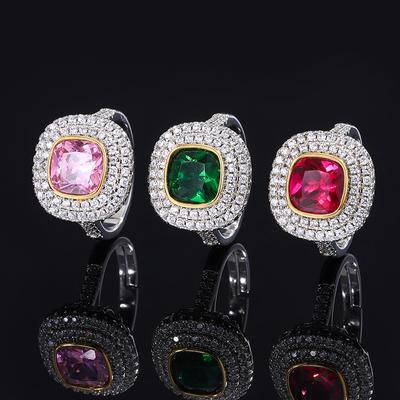 Bague Exagérée en Cristal de Poudre de Diamants Entiers, Bague en Zircone Imitation Diamant Légèrement Incrustée, Bague en Pierre Précieuse Émeraude.