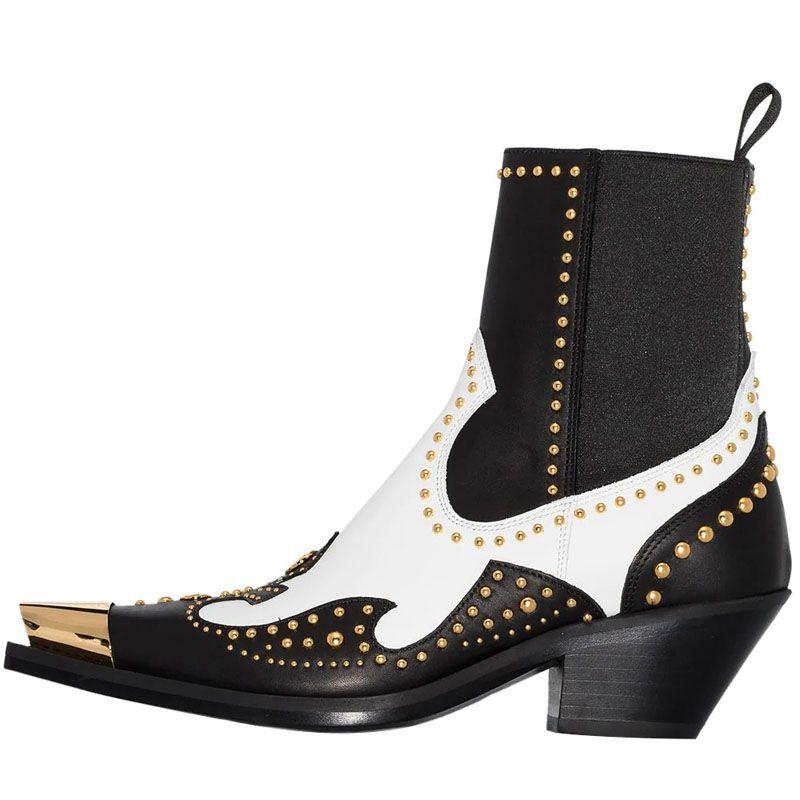 Fashion Brand Catwalk Rivet Cow Leather Short Boots Autumn Winter Retro Large35-45 Ankle Boots4cm Thick Heel Rock Night Club Women Shoes