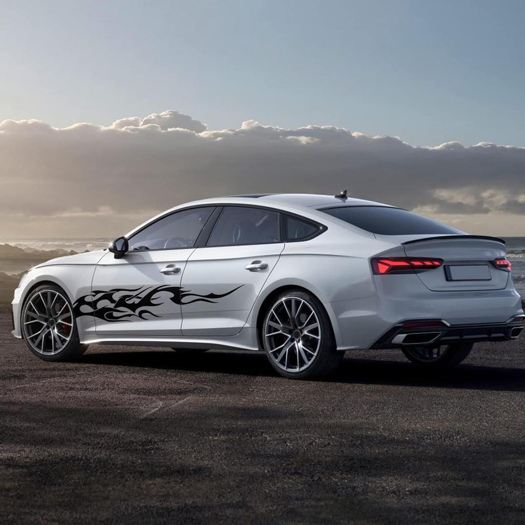 Bilisin Universal Vinyl Flame Graphics Car Body Side Sticker Racing Sports Stripe Decals Decoration For All Cars SUV Truck Off-Road Vehicles 2Pcs