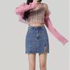 Summer High Waist Aline Denim Skirt With Side Slit For Casual Wear Teens