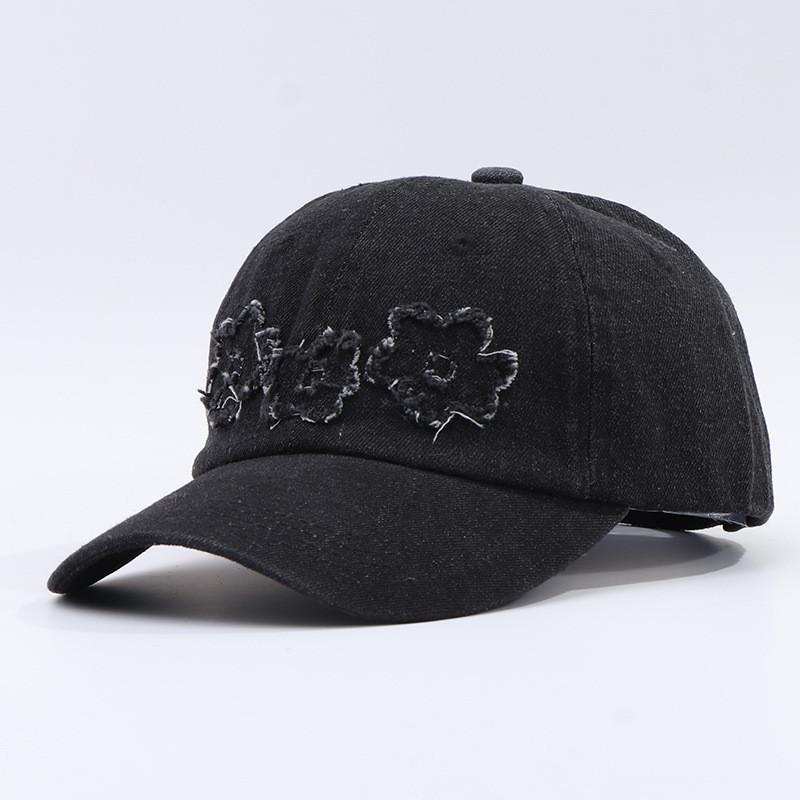 Cotton Denim Baseball Cap With Floral Embroidery For Summer Outdoor Casual Wear