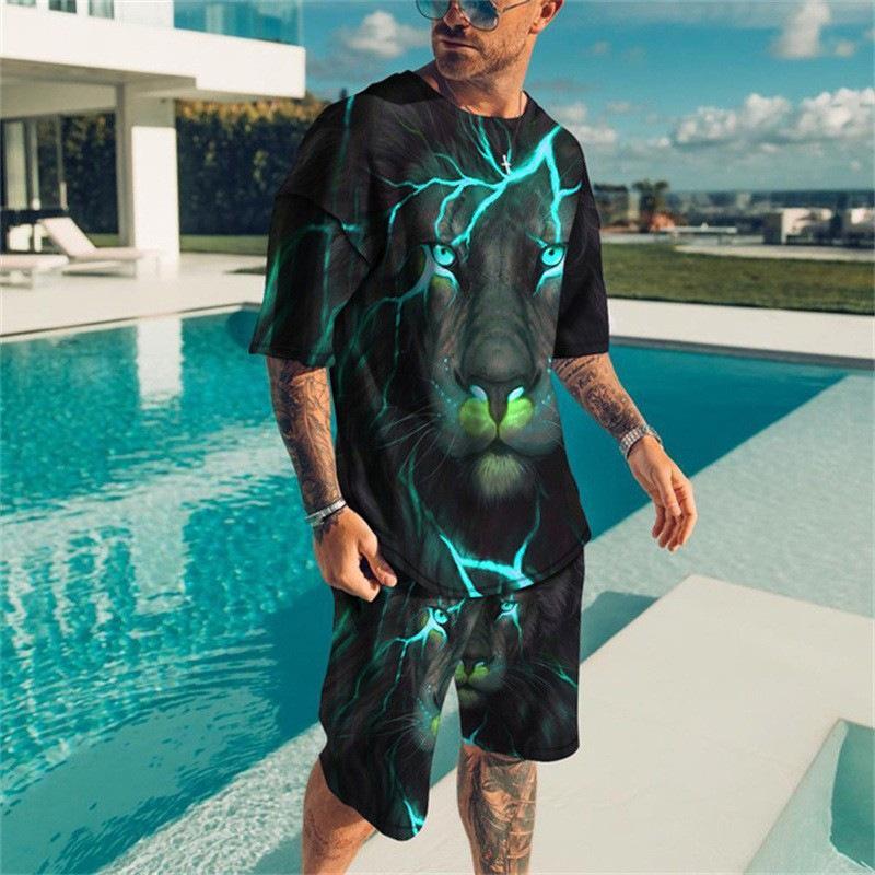 Summer New Men's T-shirts Set 3D Print Short Sleeve Hawaii Beach Tee Shorts 2PCS Suit Casual Vacation Style Oversized Streetwear