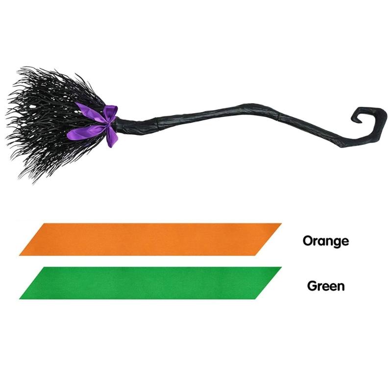 Halloween Party Witch Broom Plastic Broomsticks Kid Broom with Ribbons Props for Halloween Cosplay Costume Party Decor