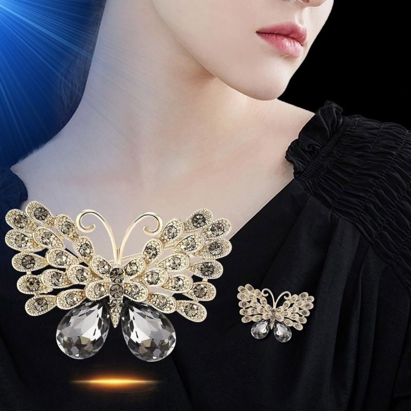 Elegant Vintage Butterfly Brooch With Rhinestones Accent For Women Fashion Animal Badge Wedding Party Accessory