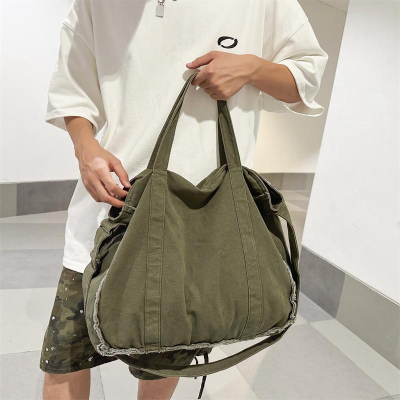 Canvas Bag Women's Large Capacity Crossbody Bag Student Class Shoulder Bag Solid Color Men Messenger Bag