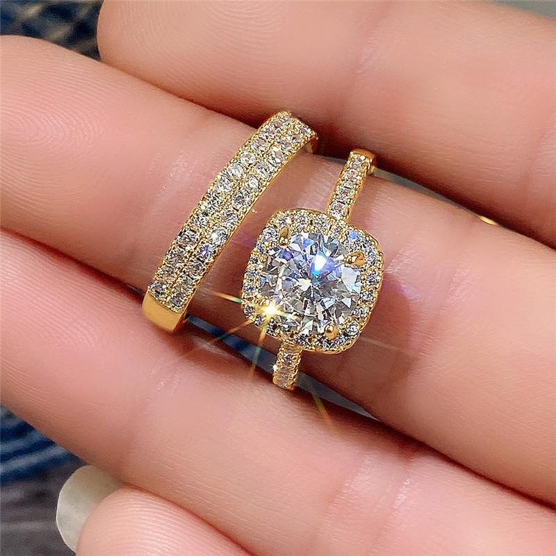 Huitan Classic Women s/Set Ring with Sparkling CZ Party Accessories Trendy Versatile Wedding Gold Color/CopperColor Jewelry