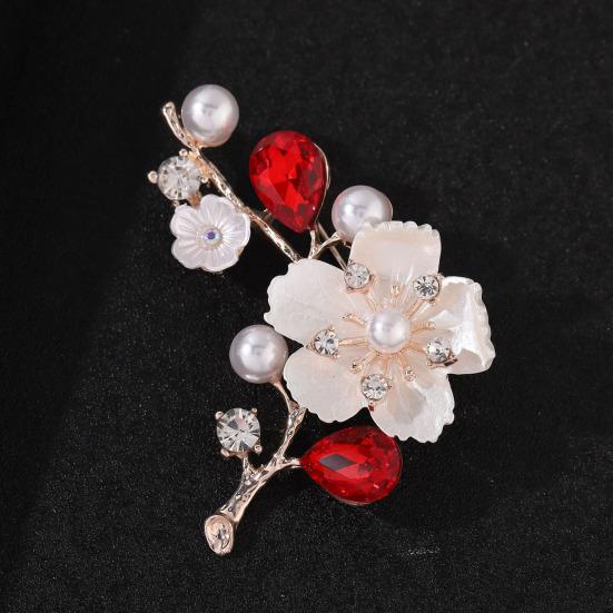 Mother Day Brooch with Strong Pin Design Imitation Pearl Cubic Zirconia Inlay Flower Shape Sweater Badge