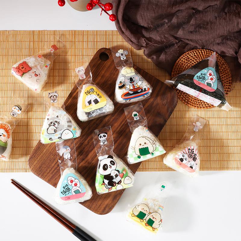 100Pcs Cute Cartoon Triangle Rice Ball Packing Bag Seaweed Sushi Mould Bag Sushi Bento Accessories Seaweed Rice Ball Sushi Bag