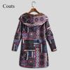 Long Printed Hoodie Warm Women's Coat Fashion Outerwear Retro National Style Slim Temperament Large Size
