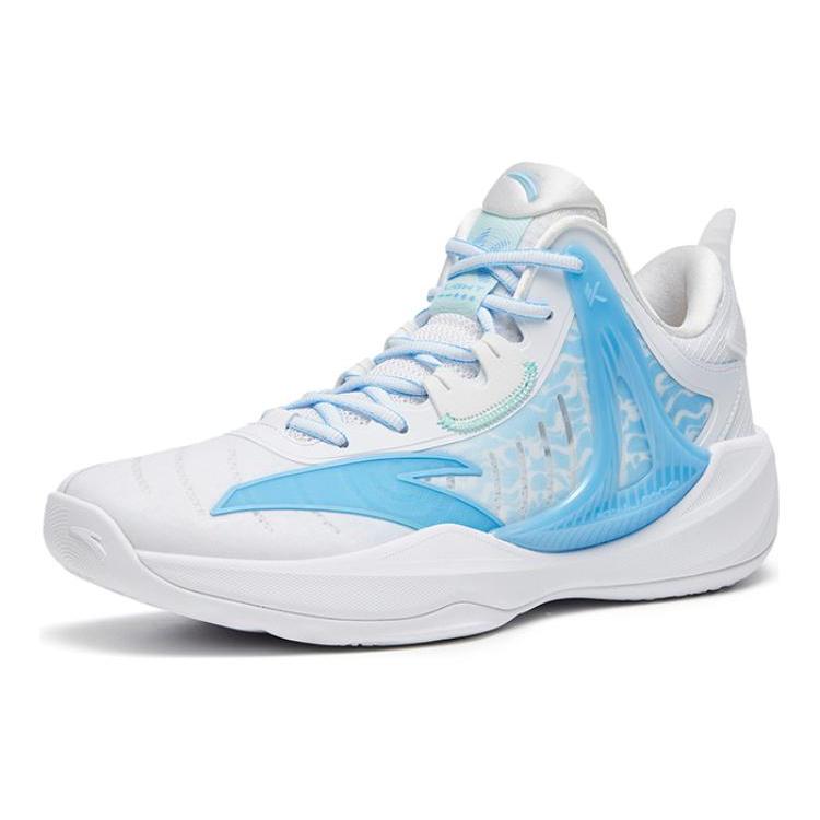 new Anta Hussars 8 Durable Breathable Low Top Basketball Shoes Men's White Blue