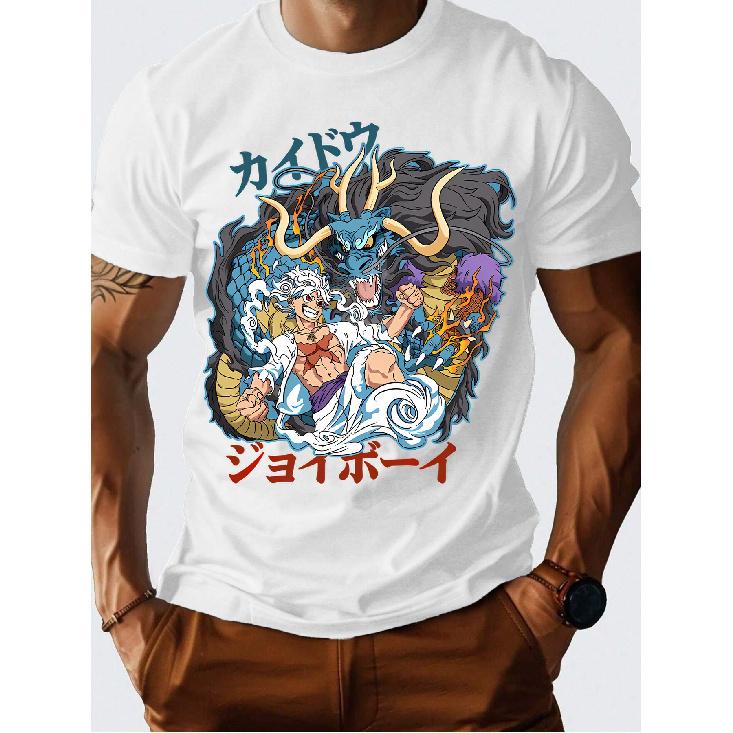 T-shirt in Cotone Grafica Uomo Drago & Guerriero - Taglio Ampio Casual con Stampa Vivace, Manica Corta Girocollo, Stile Sportivo per Tutte le Stagioni